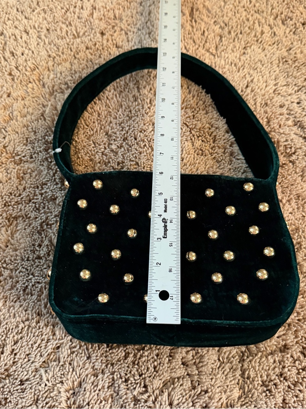 NWOT New without tags Anthropologie studded velvet shoulder bag purse dark green - Picture 14 of 16
